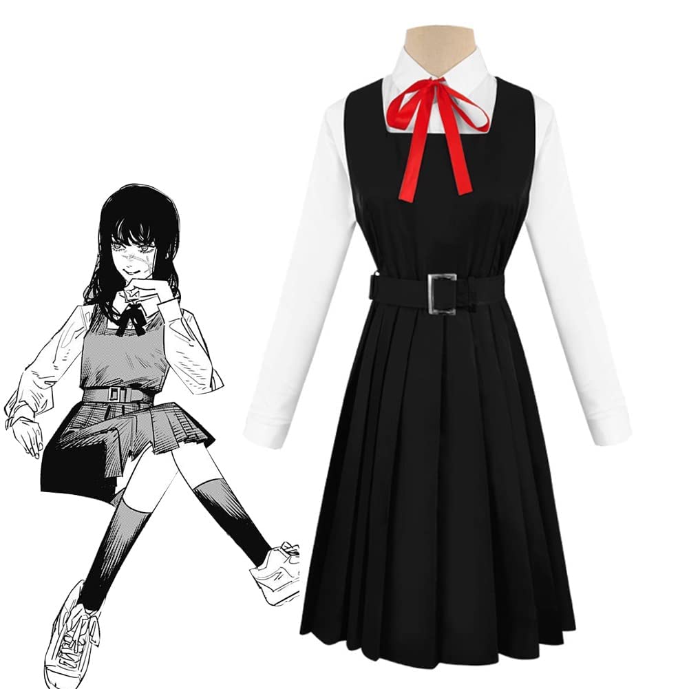 Goodern Anime Mitaka ASA Women Black Dress with Long Sleeve Shirt Bow Tie Belt and Leg Socks Full Cos Set Accessory School Uniform Cosplay Costume JK School Uniform Dress Suit-S