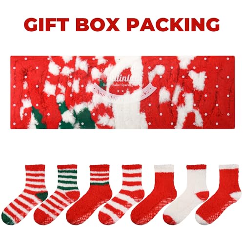 Image of Bulinlulu Fuzzy Socks with Grips Plush Sleep Cozy Winter Soft Hospital Fluffy Socks for Womens Mens Gifts