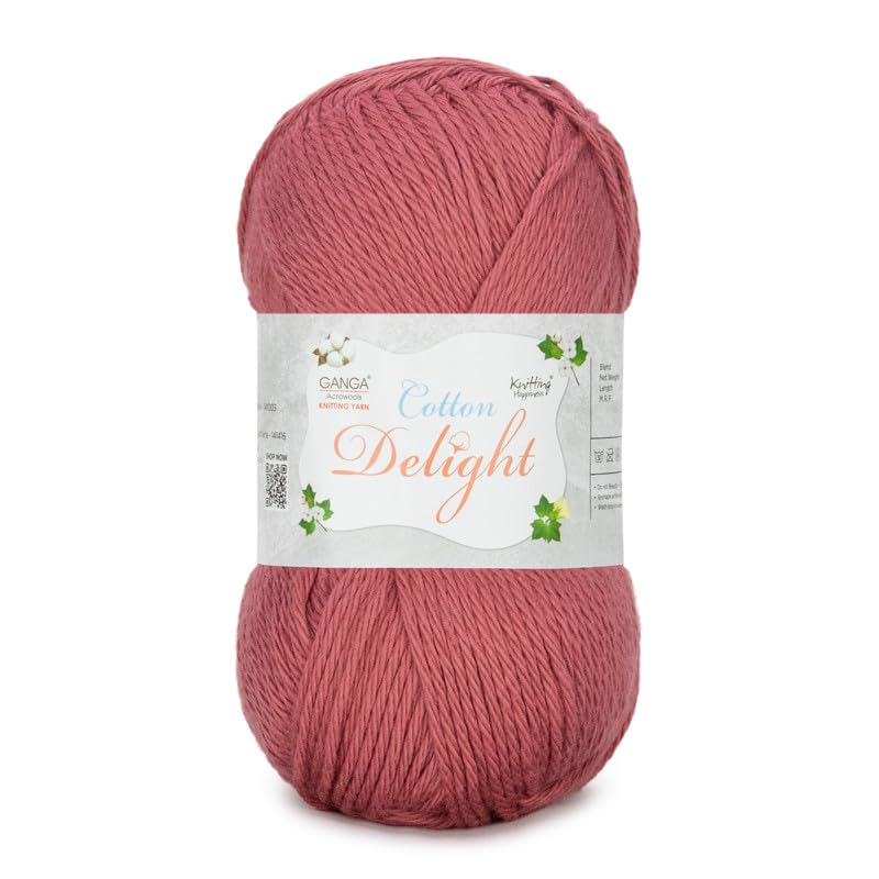 Image of Ganga Acrowools Cotton Delight, Dk Weight Cotton Yarn, Oekotex Class L Certified 100G, 169M, Pack of 1 Ball - 100gm Each, Shade No. - COD085 Dusty Rose