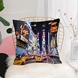 YFHJV Taie Oreiller Microfibre - Housse Coussin Doux, Confortable, Respirant et Hypoallergénique,Théâtres Broadway et Panneaux LED animés à New York, Times Square, États-Unis,40x40 cm