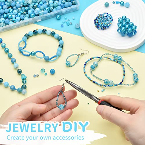 Image of Rired 27 Assorted Craft Beads Bracelet Kit, Columbia Blue Bead Including 7 Types of Round /Glass Pony /Bicone Crystal Beads /Rondelle /Gravel and Seed Beads for Jewelry Making
