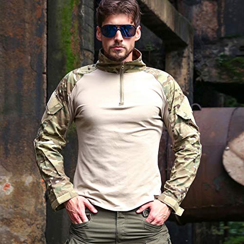 Carwornic Men's Tactical Combat Shirt, Long Sleeve Camo Airsoft Army Military T Shirt #TOP1