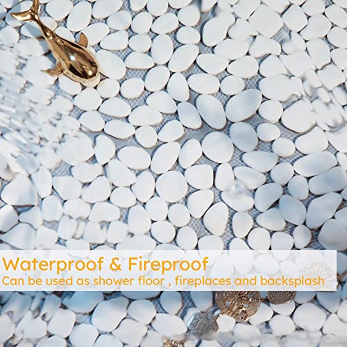 Diflart White Pebble Backsplash Tile Polished For Kitchen Shower Floor Wall Tiles Pack Of 5 Sheets #TOP2