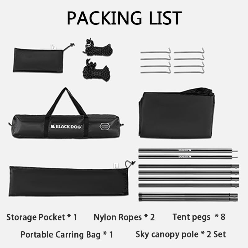 Blackdog Campingplane mit Stangen, 4,7 x 2,5 m, großes wasserdichtes Campingzelt, Überdachung, 6–10 Personen, PU3000 mm, Schattenmarkise für Auto, Camping, Hängematte, Regen, Outdoor, Picknick