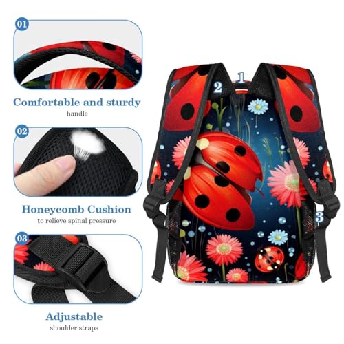 Cartables Coccinelle insecte rouge grand format avec trousse scolaire pour adolescents - 4