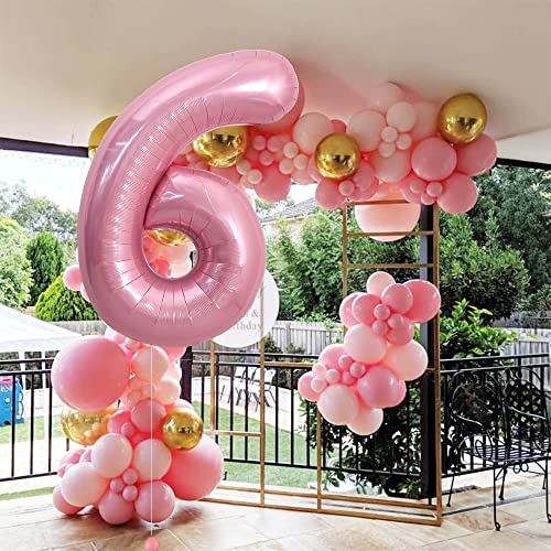 Image of TONIFUL 40 Inch Light Pink Large Numbers 0-9, Number 6 Digital Helium Balloon, Pink Foil Mylar Big Number Pastel for Birthday Party Anniversary Supplies Decorations
