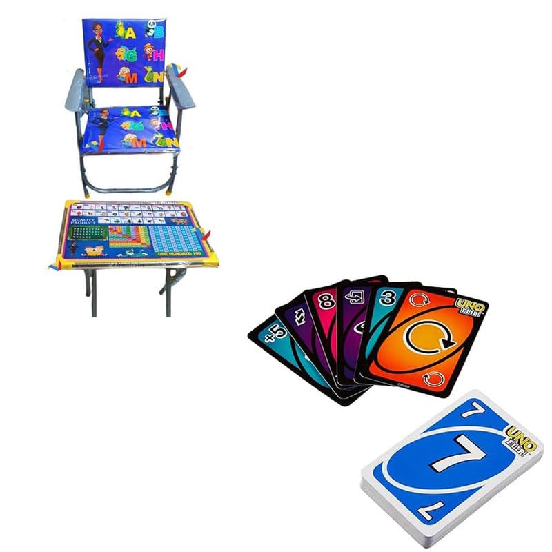 OLIFIN Big Blue Multicolor Baby Study Table | Foldable Study Table for Kids Flip Cards Game for Outdoor Camping– Double Sided Cards, Fun Game for Adult & Family (180 Cards, Pack of 2)