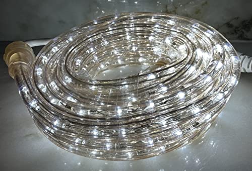 24 FT LED Rope Light, White Color, 288LED in Clear PVC. 13MM Diameter, Indoor & Outdoor use, Christmas, Party, Backyard, Garden, Home Decoration Lights
