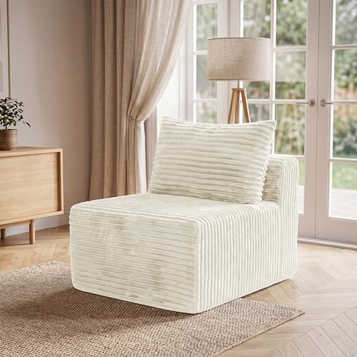 Image of 34.6 inchModular Sectional Armless Middle Sofa Seat Boneless Corduroy Cloud Chair for Living Room,Beige