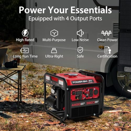 Image of PowerSmart 4400 Watt Portable Generator With Inverter Technology, Parallel Ready, 223cc 4-Stroke Engine, Gas Generator for Home Use, Emergency