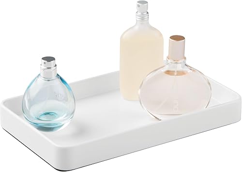 iDesign - Bandeja de baño de acero inoxidable para toallas, cosméticos y accesorios, The Gia Collection - 9.62 x 5.62 x 1.07 pulgadas, color blanco