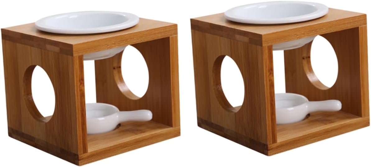 2sets Candlestick Aromatherapy Burner Bamboo Incense Holder Tealight Oil Burner Essential Oil Scented Wax Melt Holder