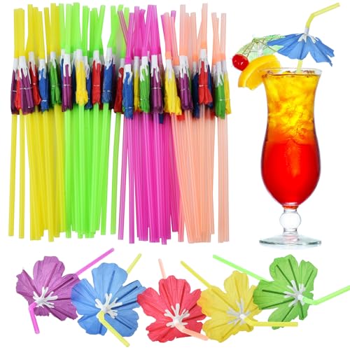 50 pitillos con sombrilla para fiesta tropical