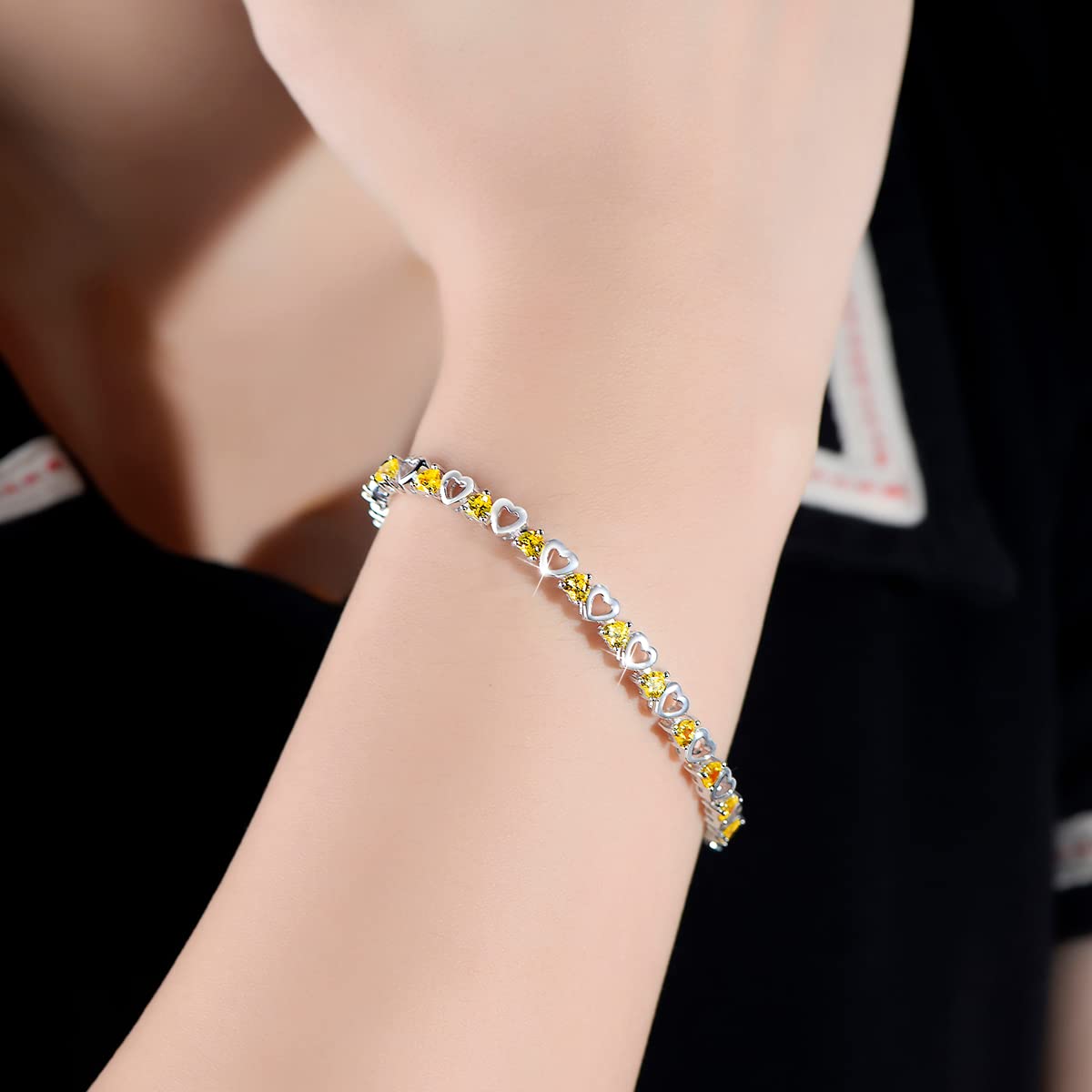 Bracciale da donna in argento S925, con zirconi gialli, bracciale con cristalli, per donne e ragazze