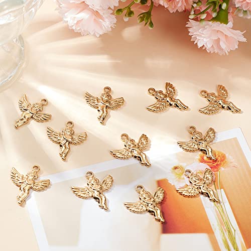 Beebeecraft 1 Box 14Pcs Angel Charms 18K Gold Plated Stainless Steel Angel Wings Fairy Pendants Charm for Women Necklace Bracelet Earring Craft Jewellery Making - Image 4