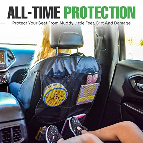 Image of lebogner Back Seat Cover for Kids + 4 Pocket Storage Organizer, 2 Pack X-Large Waterproof Kick Mats Backseat Protector, Car Seat Back Protectors for Vehicles to Protect from Dirt, Mud & Scratches