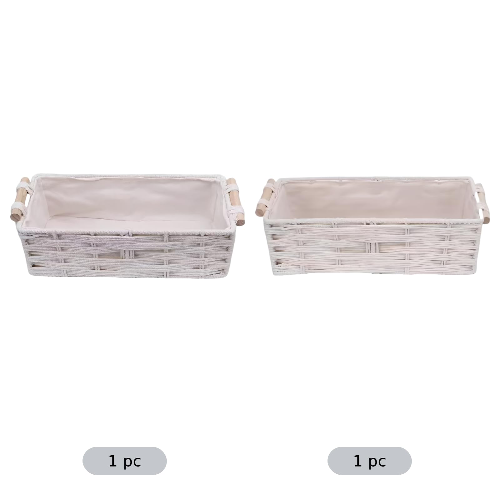 Canastas tejidas de 2 piezas, cestas decorativas bohemias de cuerda de algodón con asas de madera, almacenamiento de papel higiénico, grande de 13.4 x 6.3 pulgadas, pequeña 11.8 x 5.5 pulgadas