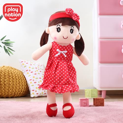 Image of Play Nation Premium Emma Candy Doll | Stuffed Girl Winky Candy Doll | Cuddly Soft Washable Plush Toy | Safe for Kids | BIS Certified | Birthday Gift | 45 cm | 3+ Years (Red)