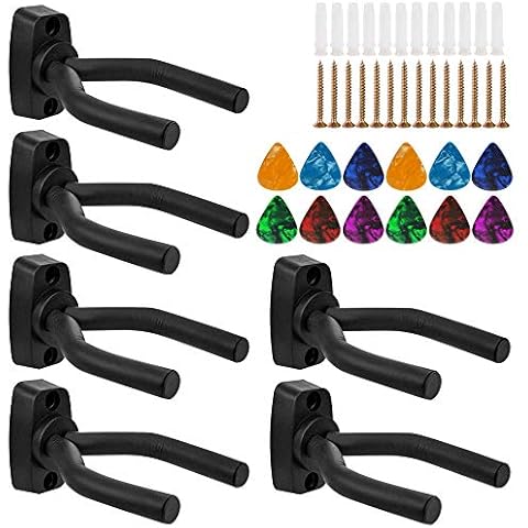 Sgizoku 6 Packs Guitar Wall Mount Hanger Guitar Wall Hangers Hook Bracket Holder Guitar Stand fit Guitars Bass Mandolin Banjo Ukulel Cover
