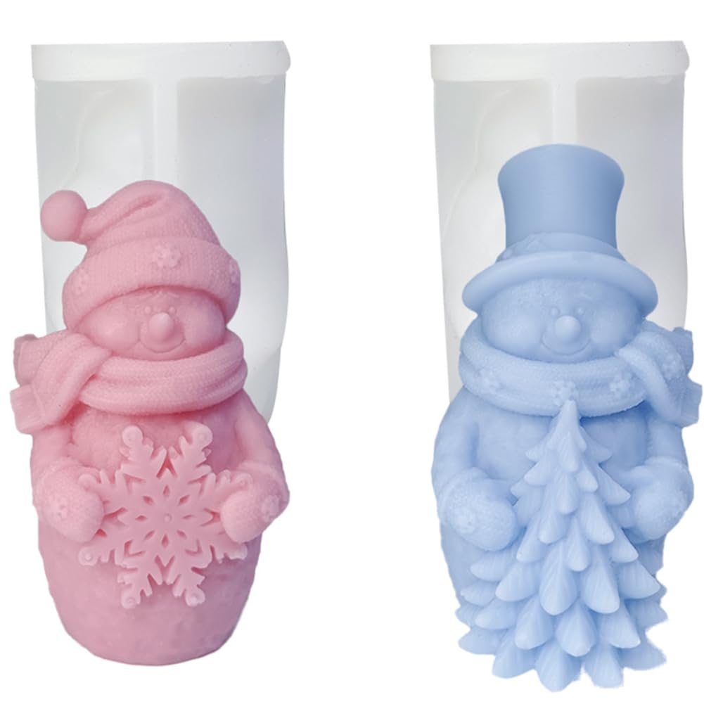 CTRLZS 2PCS Santa Hugging Snowflake Silicone Mold DIY Christmas Tree Old Man Scented Candle Plaster Soap Resin Mold Home Crafts