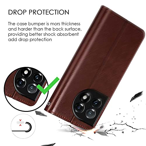 Image of WOW IMAGINE Shock Proof Flip Cover Back Case Cover for 1+ OnePlus 11R 5G (Flexible | Leather Finish | Card Pockets Wallet & Stand | Chestnut Brown)