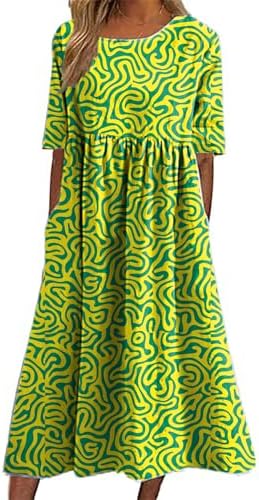 St Patricks Day Dress for Women Shamrock Crewneck Short Sleeve Hi...