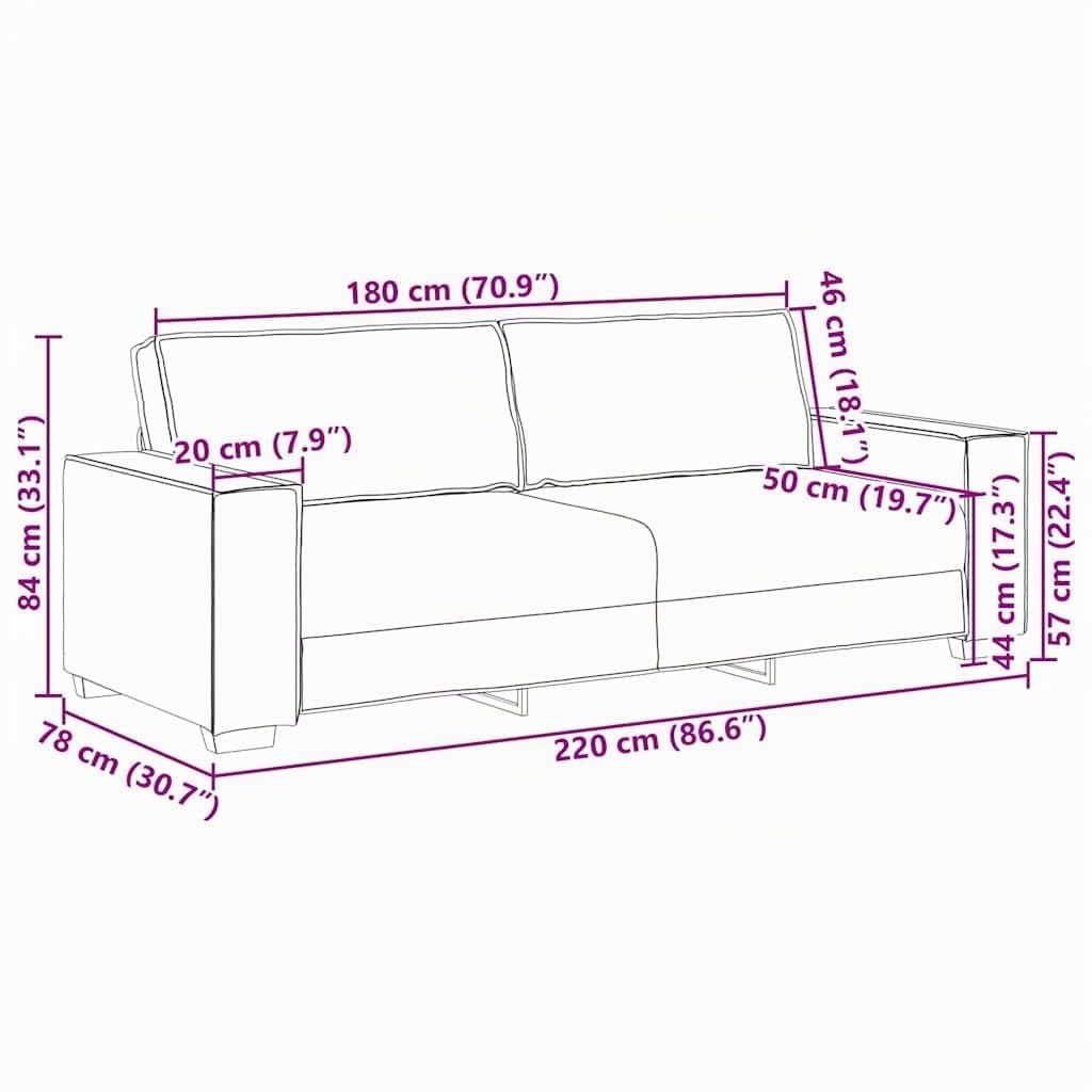 vidaXL Sofá de 3 plazas de Tela Gris Oscuro, 220x78x84 cm