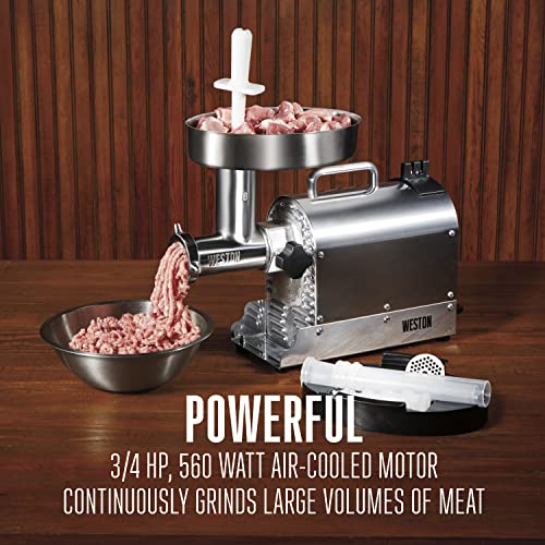 Weston Pro Series Electric Meat Grinder, Commercial Grade, 560 Watts, .75 Hp, 6Lbs. Per Minute, Stainless Steel (10-0801-W) #TOP1