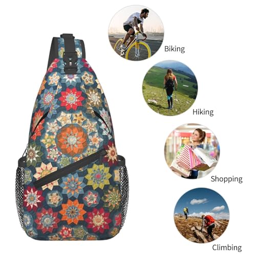 Mochila cruzada con estampado floral bohemio negra miniatura 6