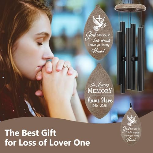 Image of ASTARIN Personalized Sympathy Wind Chimes, Sympathy Gifts for Loss Mother Wife Husband, Deep Tone Large Personalized Wind Chime for Indoor Outside, in Loving Memory of Loved One, Produced in Texas