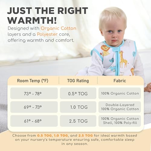 Image of Mama Cheetah Toddler Sleep Sack with Feet, 6-18 Month, 2.5 TOG Organic Cotton Baby Sleeping Bag with Legs, Baby Wearable Blankets for Walkers w / 2-Way Zipper, Baby Sleep Sack for Girls & Boys, Small