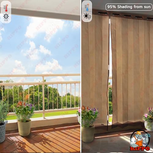 Image of HIPPO HDPE Coated Waterproof Outdoor Balcony Curtain 260 GSM - Rain, Sun & Dust Protection Light Filtering Curtains for Home, Garden, Veranda & Hotel (4 Feet X 4.5 Feet, 2IN1 Bamboo-Mocha, 2 PC)