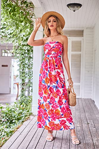 Image of GRACE KARIN Women Strapless Dress Casual Loose Ruched Long Maxi Dress with Pockets