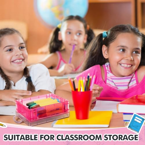 Image of Suzile 50 Pcs Plastic Crayon Box with Lid 4.8 x 3.4 x 1.6 In Crayon Storage Containers Bulk for Office School Classroom Supplies Pen Pencil Art Crafts(Pink)