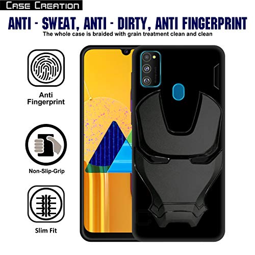 Image of COVERLY Official 3D Smooth Feel Avenger Logo Mask Soft Rugged Grip Iron Man Engraved Cartoon Movie Engraved Silicone Rubber Matte Back Cover for Samsung Galaxy M31 (2020) - Black