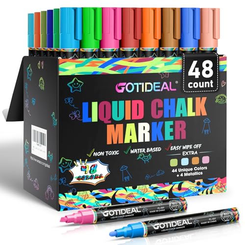 Marqueurs à craie liquide GOTIDEAL 48 couleurs avec pointes réversibles 6 mm