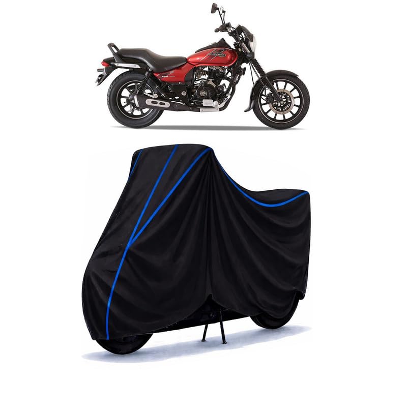 Image of Bajaj Avenger Street 180 Bike Cover Water Resistant Universal Motorcycle Rain | Heavy Duty UV Protection, Dust, Scratch Indoor Outdoor All Weather with Black Blue Piping Elastic