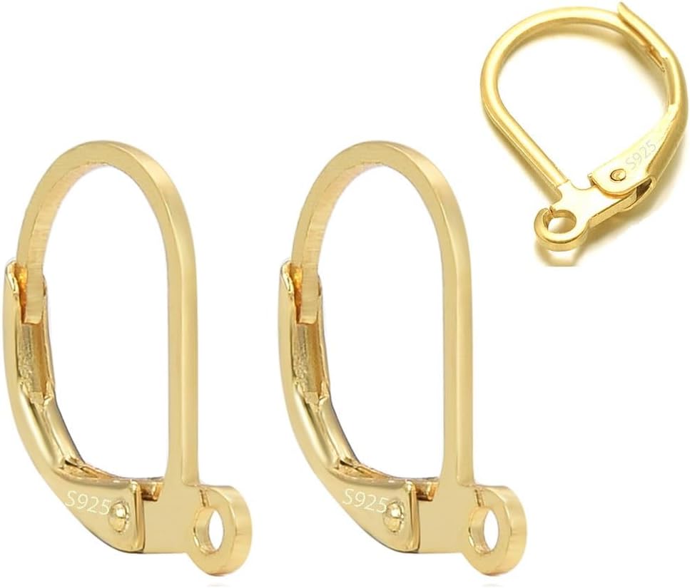 30pcs Adabele Real Yellow Gold Plated Sterling Silver Hypoallergenic Leverback Earring Hooks Open Ring Ear Wire Connector for DIY Earrings Jewelry Making SS8-2
