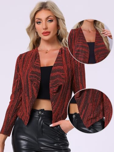 Allegra K Women's Party Sparkly Cardigan Christmas Long Sleeve Open Front Glitter Cropped Jacket2