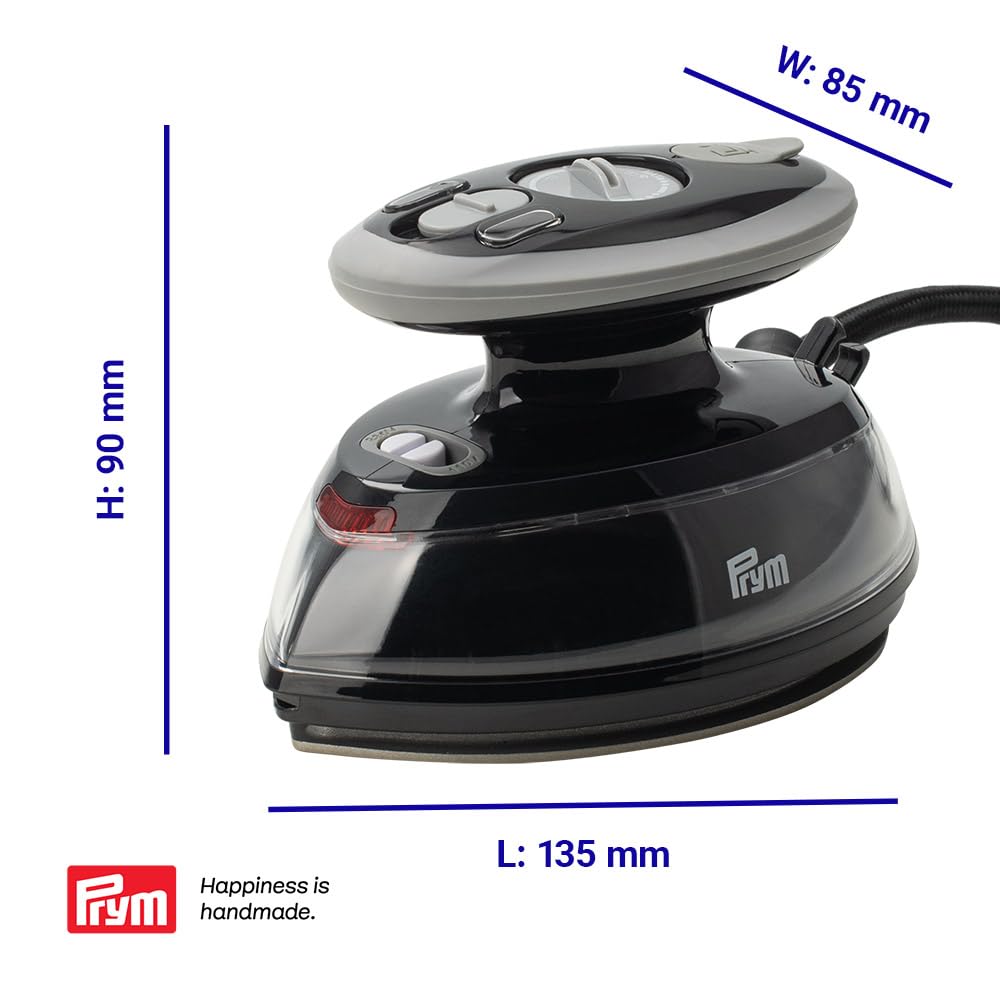 Prym Mini Dampfbügeleisen schwarz mit Silikonablage & Aufbewahrungs-Case im Set | 400W, einstellbare Temperatur (110–240V) | ideal für Nähen, Patchwork & Reisen