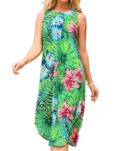 MAKABO Women's Sundress, 2025 Sleeveless Round Neck Casual Fashion Beach Tank Summer Dresses with Pockets Pleated Front Dress