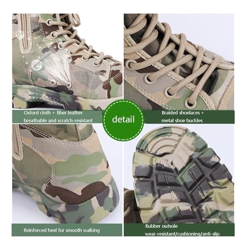 Wygwlg Camouflage Boots for Men, Mens Military Side Zip Waterproof Breathable Camouflage Combat Boots, Durable Waterproof Non Slip Hiking Boots, for Camping, Hiking, Jungle Combat2