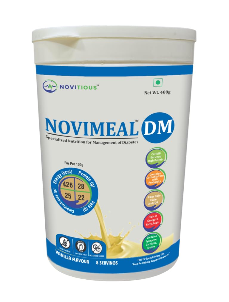Novimeal DM Diabetes Management Nutritional Powder, Vanilla Flavour, 400g, High Protein with Modified Carbohydrates