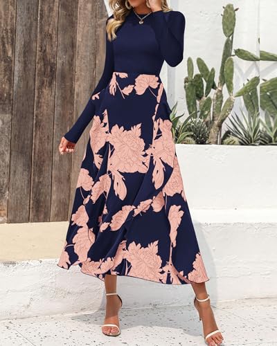 Image of BTFBM Womens Floral Maxi Dress Fall 2025 Casual Crewneck Long Sleeve Ruffle Flowy Cocktail Wedding Guest Dresses