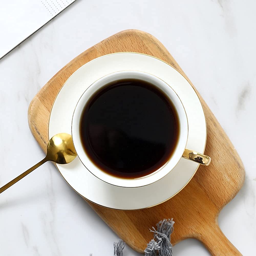 Taza de té de cerámica Vintage, Taza de café Elegante con Adornos de Oro, Tazas de té de Hueso Real con Juego de platillos