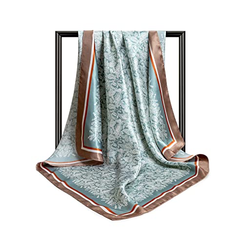 Image of DRESHOW 35 inch Large Square Satin Head Scarf - 4Pcs Silk Accessories Classic Patterned Squares Beach Bandanas for Women