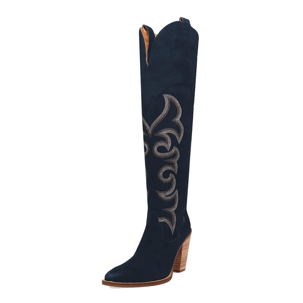 Pazzion Womens Western Cowboy Boots Closed Toe Stacked High Heels Side Zippers Knee High Boot Outdoor Party Club