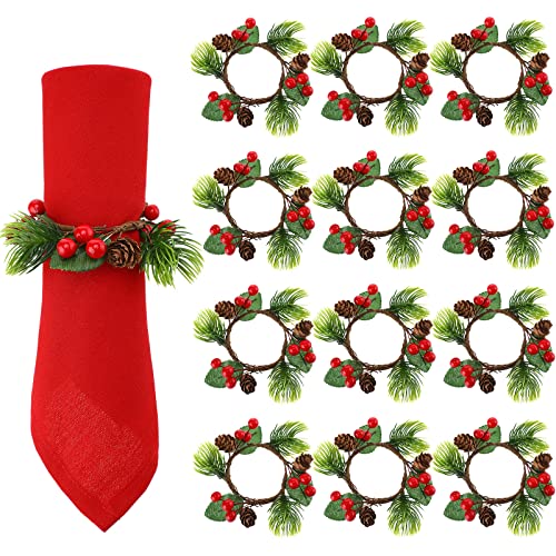 WILLBOND Christmas Napkin Rings Set of 12 Berry Napkin Ring