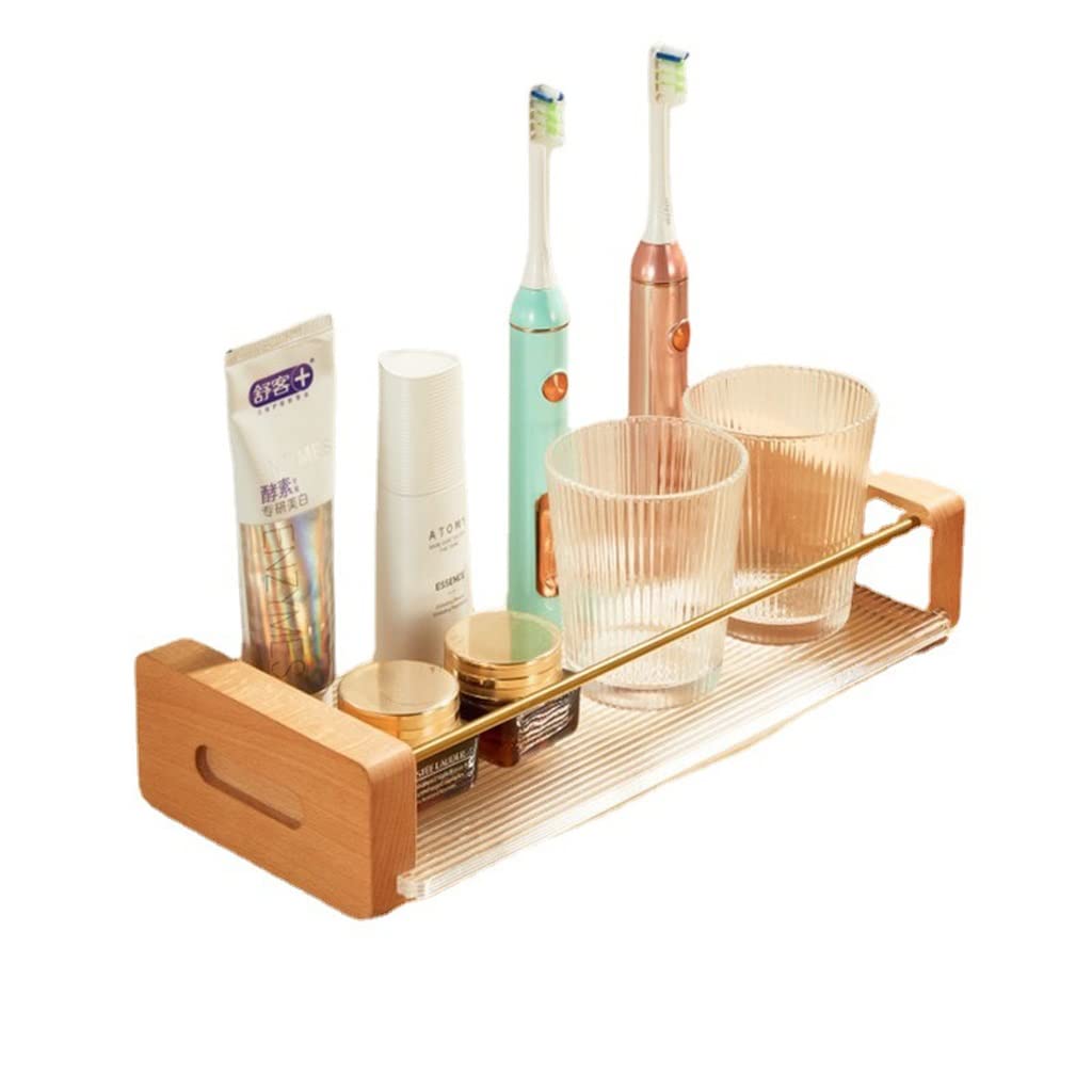 Soporte para cepillo de dientes de pared con portavasos acrílico y madera nogal