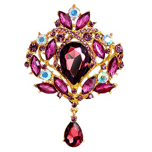 Crown Brooch Clear Austrian Crystal Bridal Brooches Wedding Corsage Jewelry Austrian Crystal Elegant Flower Wreath Brooch Pin for Women Scarves Shawl Clip, Purple 2